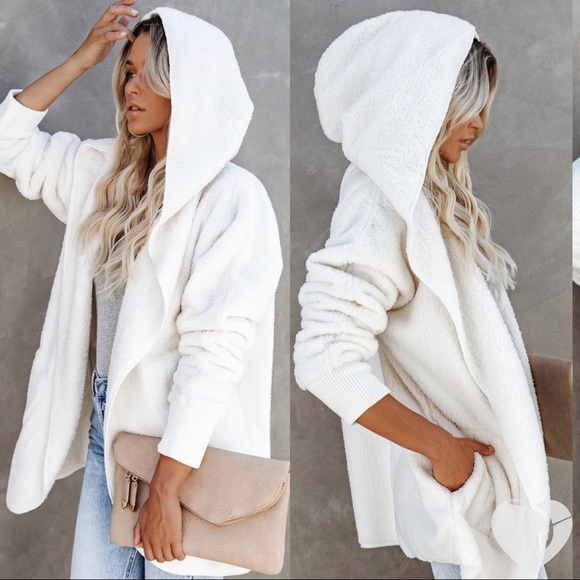 Faux Fur Sherpa Hoodie Jacket Coat Cardigan OS - Picture 2 of 13